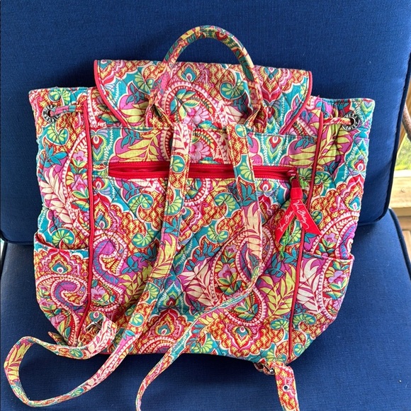 Vera Bradley Pink and Red Quilted Backpack - Picture 6 of 6